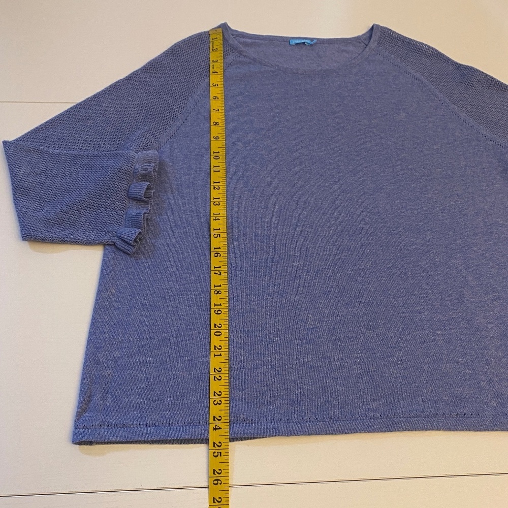 J.McLaughlin Blue 100% Cotton Ruffle Sleeve Trims Sweater Size Extra Large - Picture 10 of 11